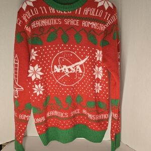 NASA Mens Ugly Christmas Sweater Size M Space Red Green White Holiday